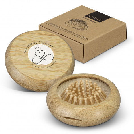 Natura Bamboo Folding Brush And Mirror - Custom Promotional Product