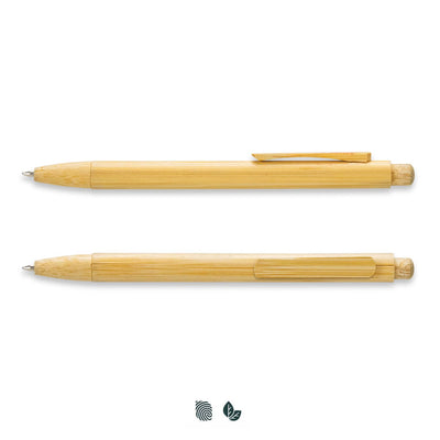 Moso Bamboo Pen - A bamboo pen featuring a natural finish, with a clip and a subtle logo. Two pens are displayed, one above the other.