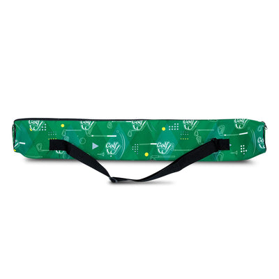 Full Colour Cooler Sling Bag - A green cooler sling bag featuring a repeating golf-themed pattern and a black strap. It has a logo present.
