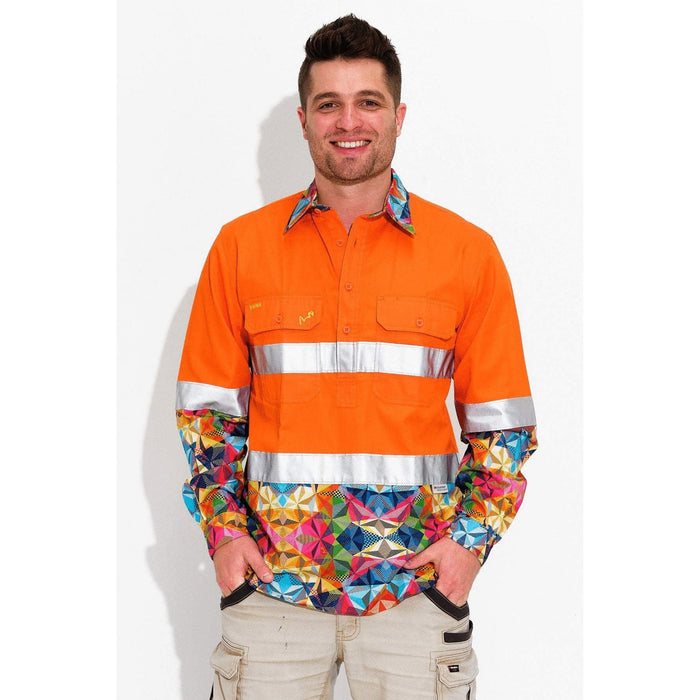 Trademutt Men's Fractal Orange Day/Night Hi Vis Workshirt - Custom Promotional Product