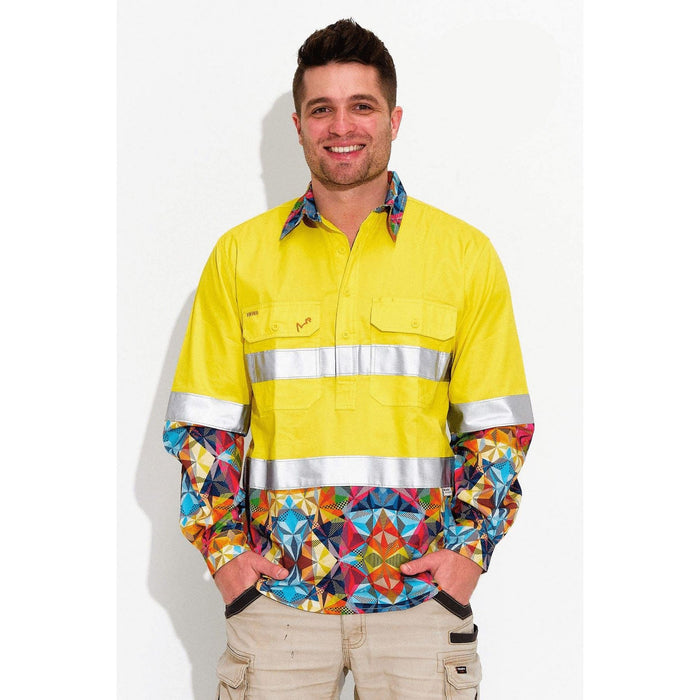 Trademutt Men's Fractal Yellow Day/Night Hi Vis Workshirt - Custom Promotional Product