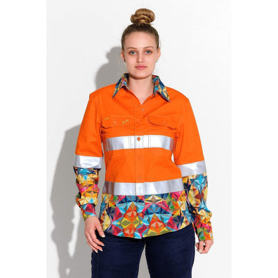 Trademutt Women's Fractal Orange Day/Night Hi Vis Workshirt - Custom Promotional Product