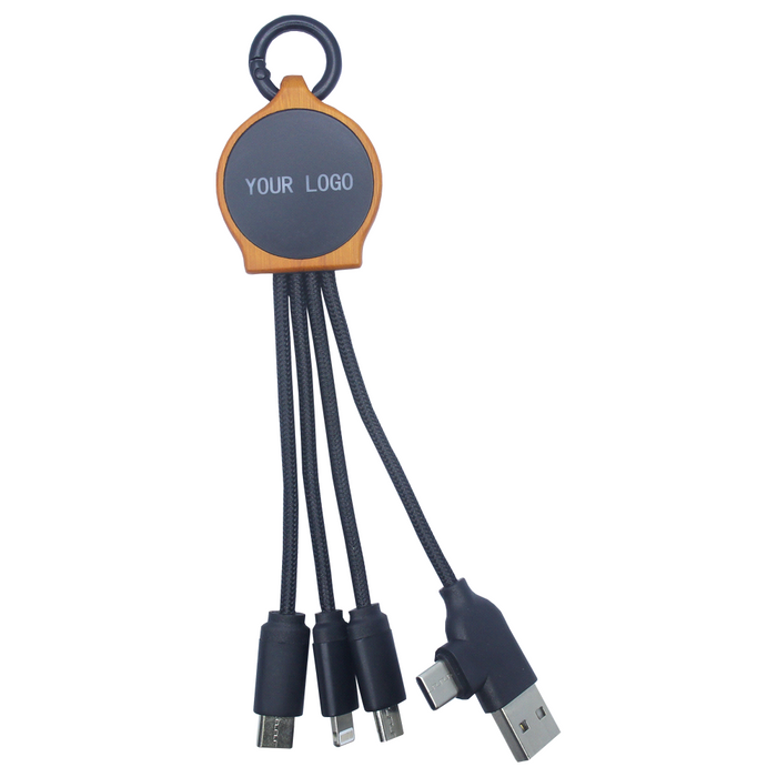 Bamboo Charging w/ RPET Cables - Custom Promotional Product