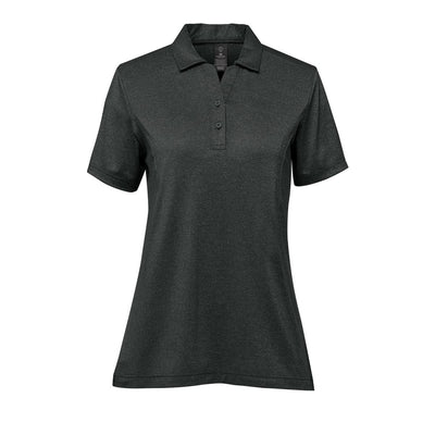 Women's Volante H2X-DRY Polo - A women's short-sleeve polo in dark grey, featuring a classic collar and three buttons, with a logo on the chest.