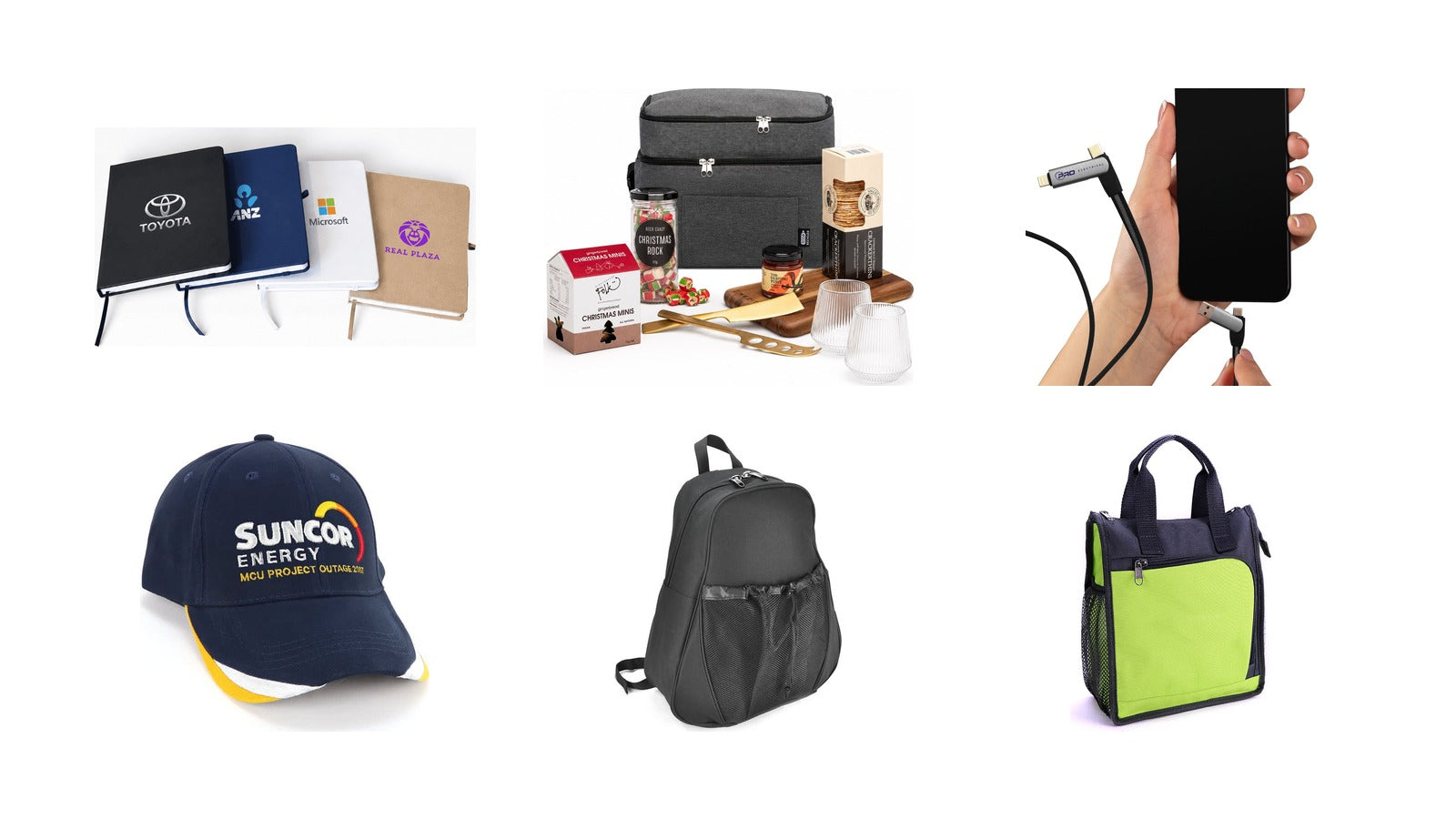 New promotional product arrivals: NFC A5 Smart Notebook, The Refined Graze: Christmas Edition, Volt Combo Cable, Bondi 3 Tone Peak Design Cap, Perin Backpack, Arial Carry Bag