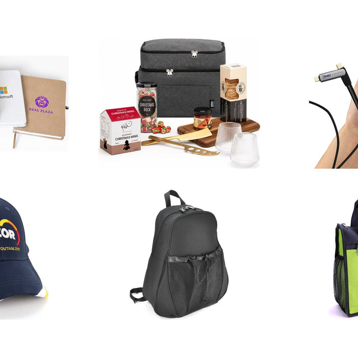 New promotional product arrivals: NFC A5 Smart Notebook, The Refined Graze: Christmas Edition, Volt Combo Cable, Bondi 3 Tone Peak Design Cap, Perin Backpack, Arial Carry Bag