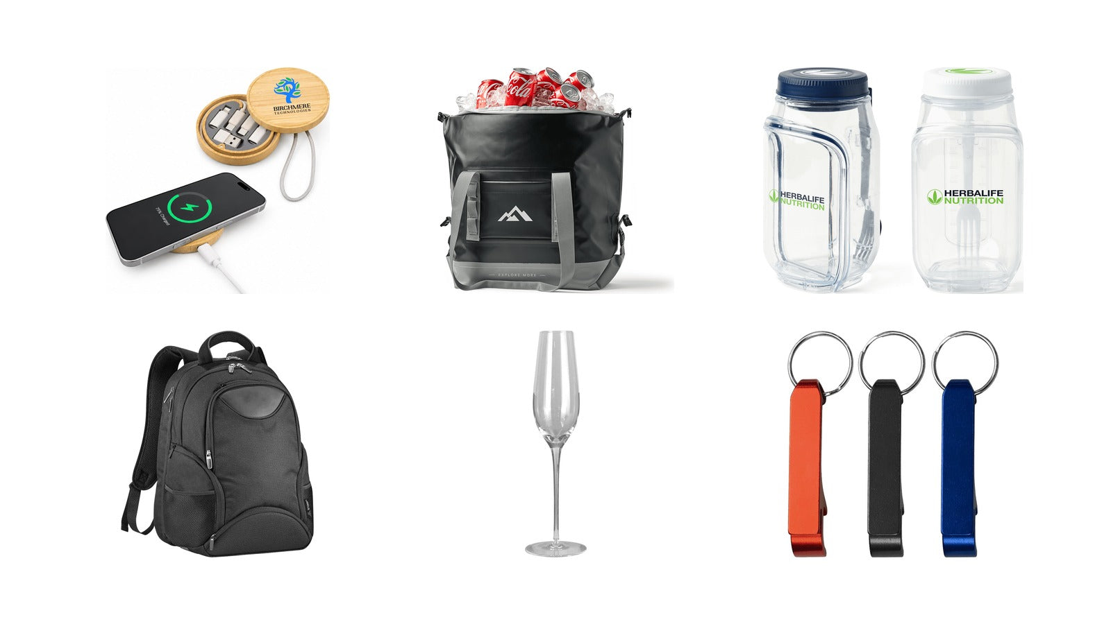 New promotional product arrivals: Reveal Circle Wireless Charger Set, Premium 17L Foldable Cooler, Go Salad Jar, Trekk 2.0 15" Computer Backpack35L, Champagne Flute, Aluminium Bottle / Can Opener