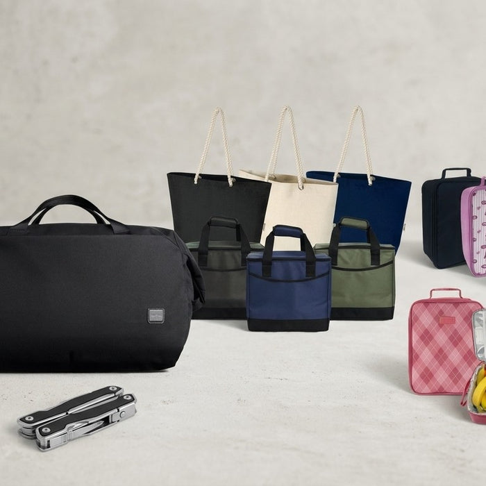 New promotional product arrivals: Bellroy Classic Duffel 45L, Forge Double Wall Shaker 750ml, Trekk Multifunction Tool, Chill Out 2.0 36 Can Cooler - 20L, Florida GRS Recycled Beach Tote Bag, Sachi Insulated Junior XL Lunch Bag