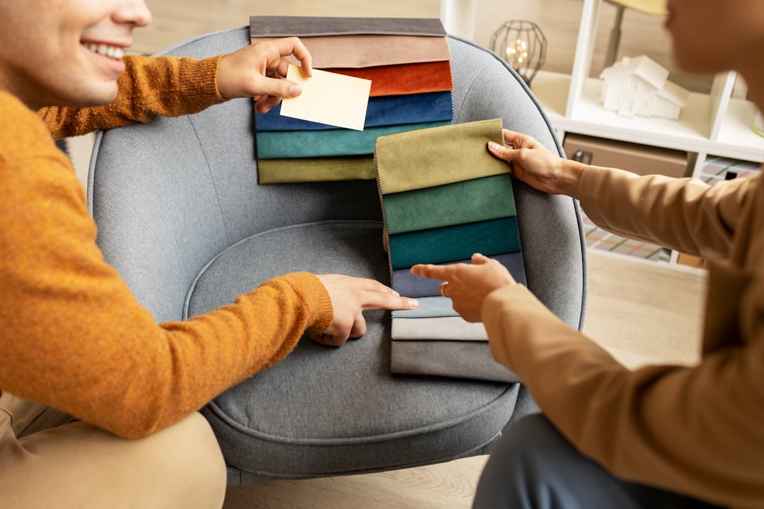 People choose fabrics for furniture.