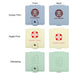 Suqare Folding Pocket Mirror - A square folding pocket mirror available in light blue, cream, and mint green, featuring various printed designs and a logo.