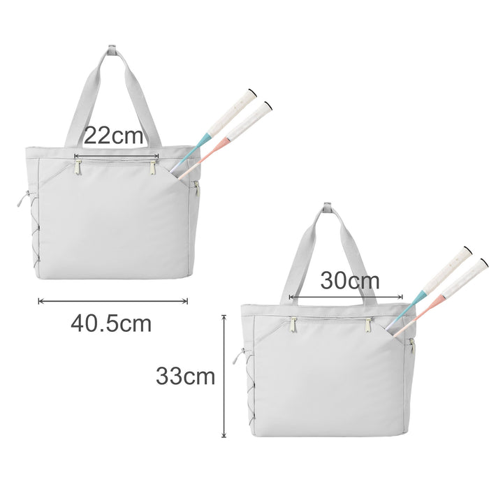 Lightweight Tennis Tote Bag - A lightweight grey tennis tote bag displayed with adjustable handles and two tennis racquets partially inserted.