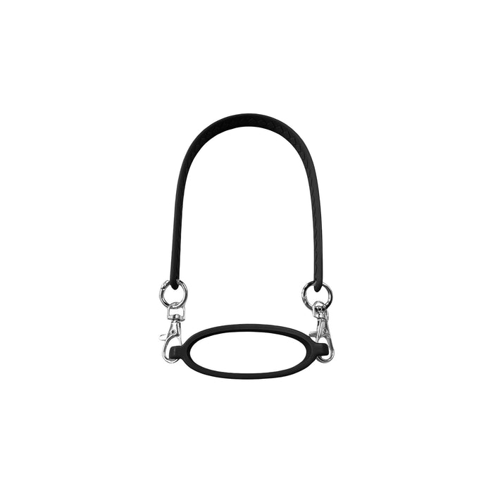 Silicone Cup Carry Strap - A drink bottle carry strap in black silicone with metal clips for attachment. The strap features a textured design.