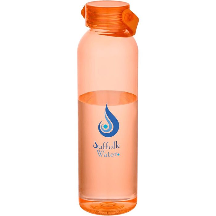 Alti 630 ml RCS Recycled Plastic Water Bottle - A drink bottle made of recycled plastic, featuring an orange body, clear liquid inside, and a logo.