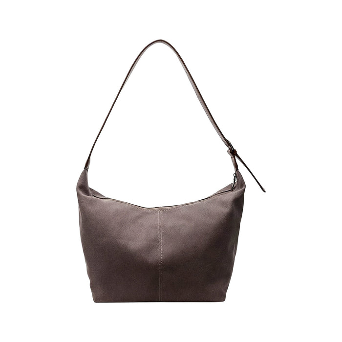 Dumpling Canvas Tote Bag - A grey canvas tote bag with a single shoulder strap and a zip closure, featuring a logo on the front.