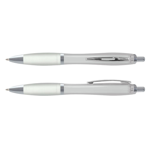 Vistro Pen - Translucent - A plastic pen featuring a translucent design with a silver accent and a comfortable grip.