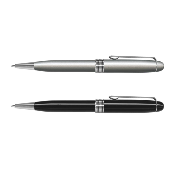 Supreme Pen - A collection of two metal pens, one in a silver finish and the other in a sleek black design, featuring chrome accents.