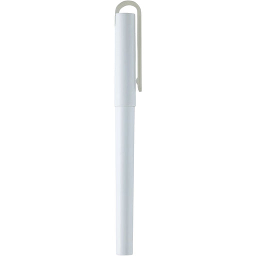 Mauna Recycled PET Gel Rollerball Pen - A white gel rollerball pen with a clip, featuring a smooth, sleek design. It has a logo on the body.