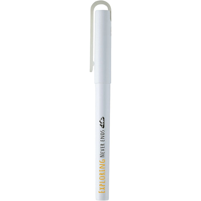 Mauna Recycled PET Gel Rollerball Pen - A white gel rollerball pen, featuring a clip and logo, with a sleek design.