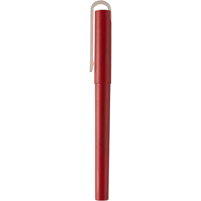 Mauna Recycled PET Gel Rollerball Pen - A red rollerball pen made from recycled PET, featuring a clip and a smooth design. It has a branding logo.