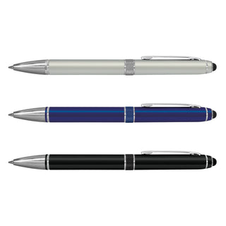 Antares Stylus Pen - A set of three stylus pens in silver, blue, and black, each featuring a metallic finish and a clip.