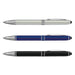 Antares Stylus Pen - A set of three stylus pens in silver, blue, and black, each featuring a metallic finish and a clip.