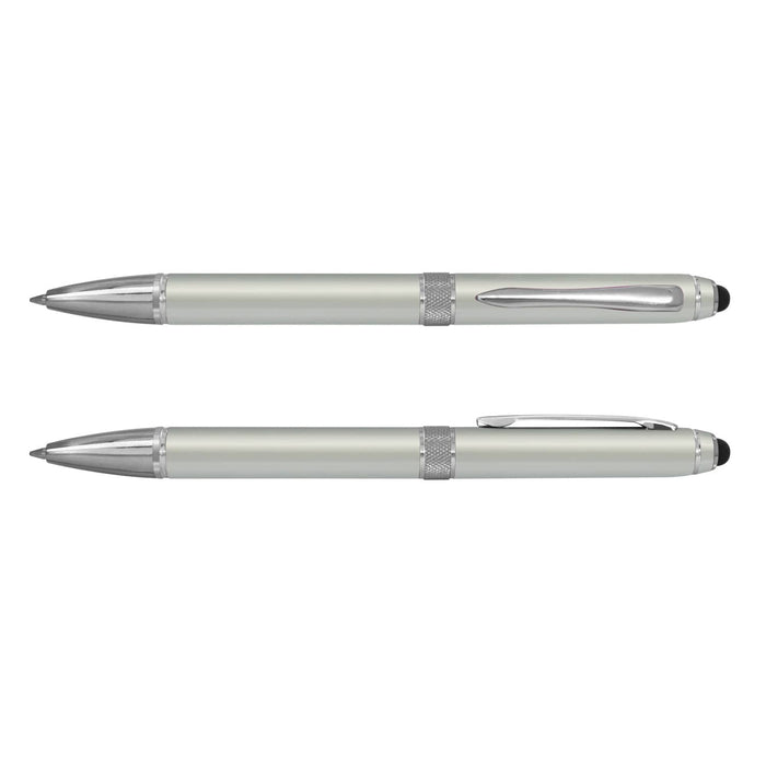 Antares Stylus Pen - A stylus pen in a soft green shade with silver accents and a branding logo.