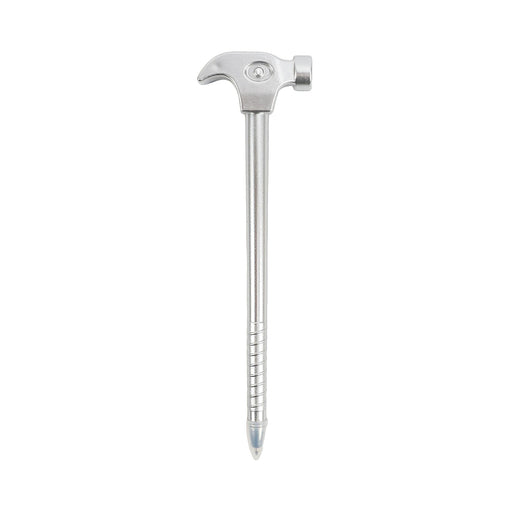 Hammer Shape Ballpoint Pen - A hammer-shaped ballpoint pen in silver, resembling a tool with a detailed handle and a pen tip.