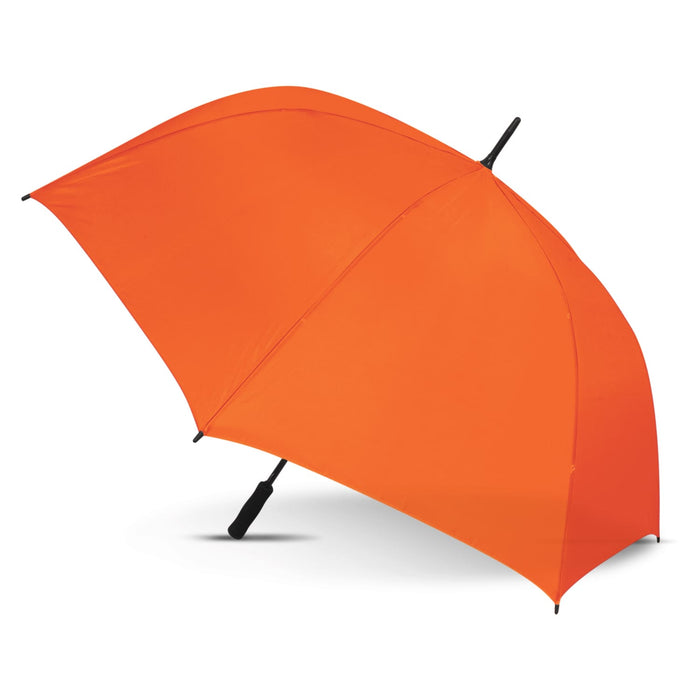 Hydra Sports Umbrella -  Colour Match - An orange Hydra Sports Umbrella with a sleek design and a black handle, featuring a large canopy for optimal coverage.