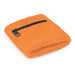Wrist Sweat Band with Pocket - An orange wrist sweat band featuring a zippered pocket. It has a textured fabric and a small zipper.