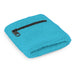 Wrist Sweat Band with Pocket - A bright turquoise wrist sweat band with a small zippered pocket. It features a textured fabric finish.