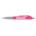 Spin Message Pen - A pink plastic pen with a silver barrel and a clip, featuring a branding logo on the body.