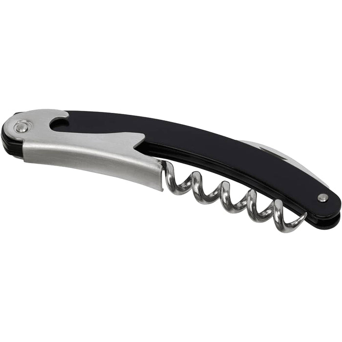 Seasons Nordkapp Waitress Knife - A black and silver waitress knife featuring a corkscrew and folding blade, with a metallic finish and a logo.