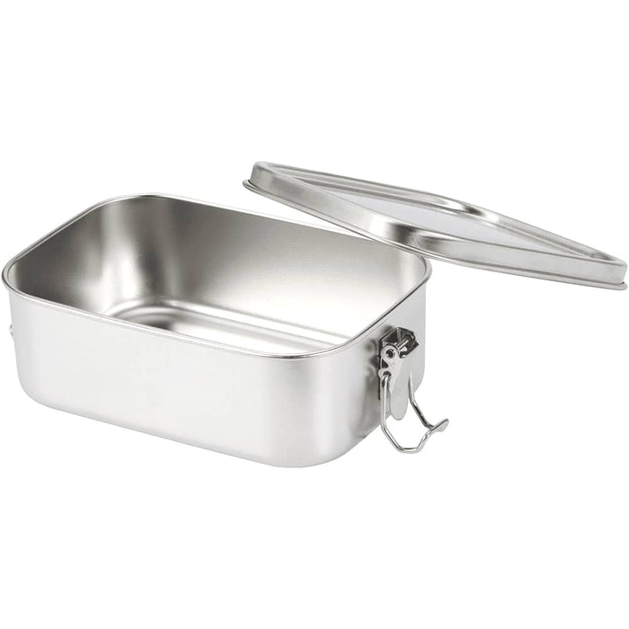 Seasons Titan Recycled Stainless Steel Lunch Box - A stainless steel lunch box with a silver finish, featuring a hinged lid and a clasp closure.