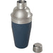 Seasons Gaudie Recycled Stainless Steel Cocktail Shaker - A stainless steel cocktail shaker with a dark blue base and silver top, featuring a logo on the body.