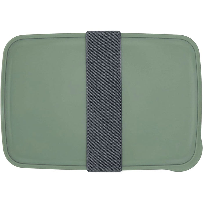 Seasons Dovi 800 ml Lunch Box - A green lunch box with a grey elastic strap, featuring a sleek, rectangular design and a minimalist style.