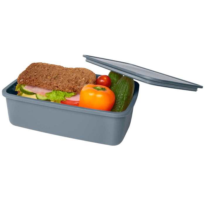 Seasons Dovi 800 ml Lunch Box - A grey lunch box containing a sandwich, cherry tomatoes, a cucumber, and a bell pepper, with a lid on top.