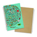 Lancia Full Colour Notebook - Medium - A medium-sized notebook with a vibrant turquoise cover featuring intricate floral designs and a plain kraft back.