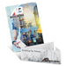 Camri Full Colour Notebook - Medium - A medium notebook with a vibrant design featuring industrial imagery and a logo. The notebook is opened to display its inside pages.