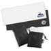 RPET Cooling Towel - Two RPET cooling towels in black and white, each in a black drawstring pouch, featuring various logos.