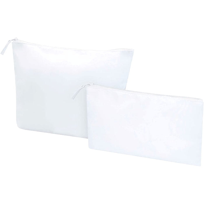 Swift GRS Recycled Toiletry Bag Set - A set of two white, zippered toiletry bags of different sizes, featuring a logo.