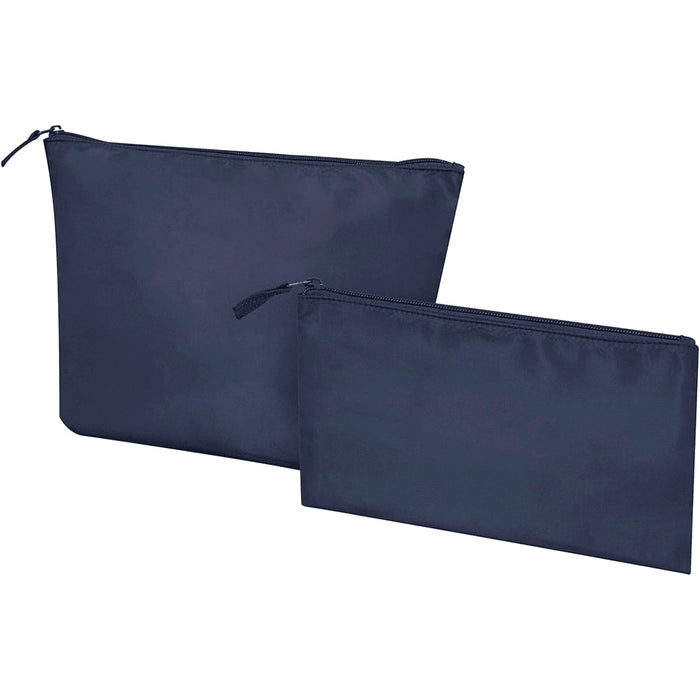 Swift GRS Recycled Toiletry Bag Set - A navy blue toiletry bag set featuring two zipped pouches of different sizes, both with a simple design.