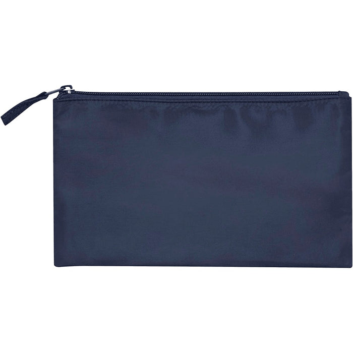 Swift GRS Recycled Toiletry Bag Set - A navy blue recycled toiletry bag with a zip closure and a small handle, featuring branding.