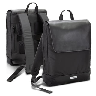 Moleskine Metro Slim Backpack - A black Moleskine Metro Slim Backpack featuring a minimalist design, padded straps, and multiple pockets.