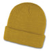 Galway Waffle Beanie - A mustard yellow waffle beanie featuring a ribbed texture and a folded cuff. It has a logo present.