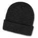 Galway Waffle Beanie - A black knitted beanie with a folded brim, featuring a logo on the side.