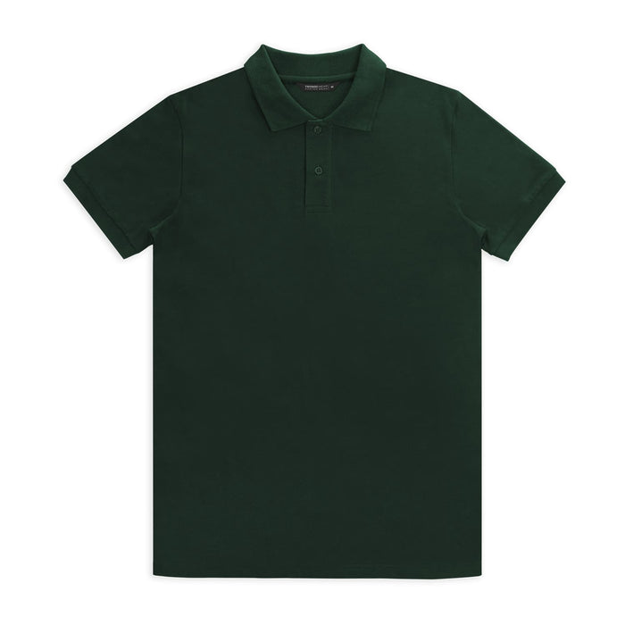 TRENDSWEAR Carter Men's Polo - A dark green men's polo shirt with a collar and short sleeves. It has a logo on the chest.