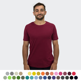 TRENDSWEAR Element Unisex T-Shirt - A maroon unisex TRENDSWEAR Element T-shirt displayed on a model, featuring a variety of colour swatches below.