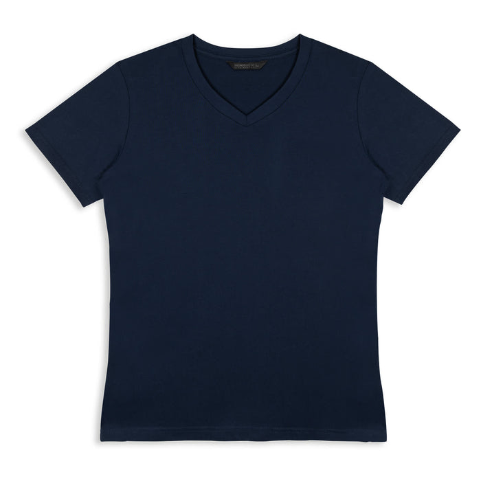 TRENDSWEAR Viva Womens T-Shirt - A navy blue women's V-neck t-shirt with short sleeves and a fitted design. Features a logo.