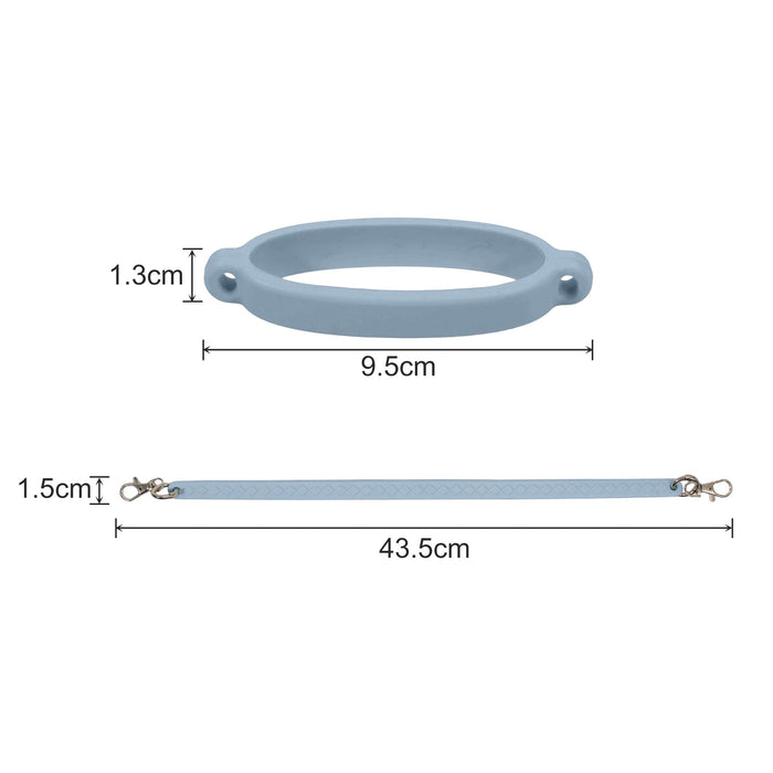 Silicone Cup Carry Strap - A drink bottle silicone cup carry strap in light blue, featuring two attachment clips and measuring 43.5 cm in length.