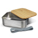 NATURA Stainless Steel Lunch Box - A stainless steel lunch box with a bamboo lid and a grey elastic strap, featuring a sleek design.